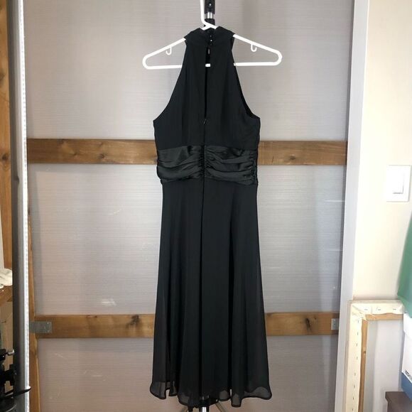 Connected‎ APPAREL Black Chiffon Satin Lined High Neck Halter Dress Sz 6 - Picture 2 of 6